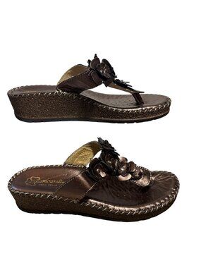 Vera Pella Sandles Womens Size 37 US 6.5 Floral Brown Wedge Leather Italy